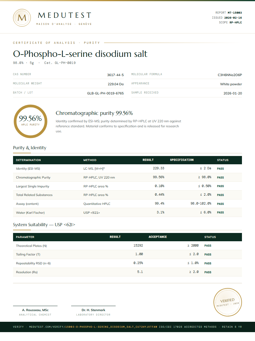 O-Phospho-L-serine disodium salt Purity (HPLC) report by Medutest