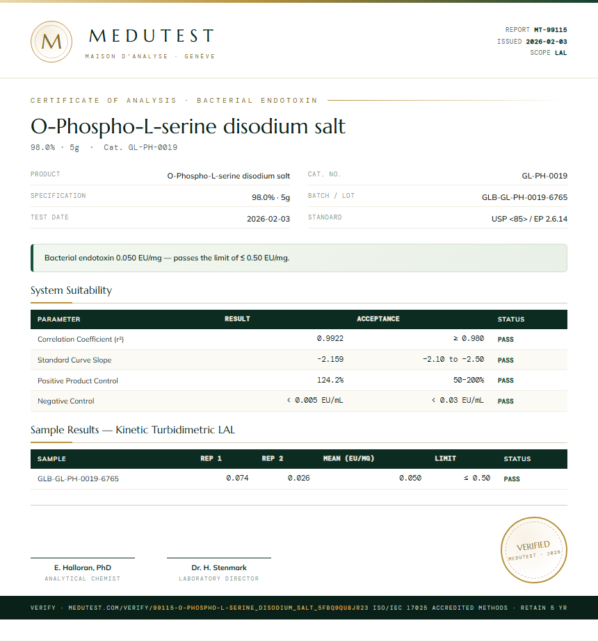 O-Phospho-L-serine disodium salt Endotoxin report by Medutest