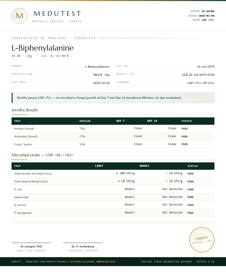 L-Biphenylalanine Sterility report by Medutest