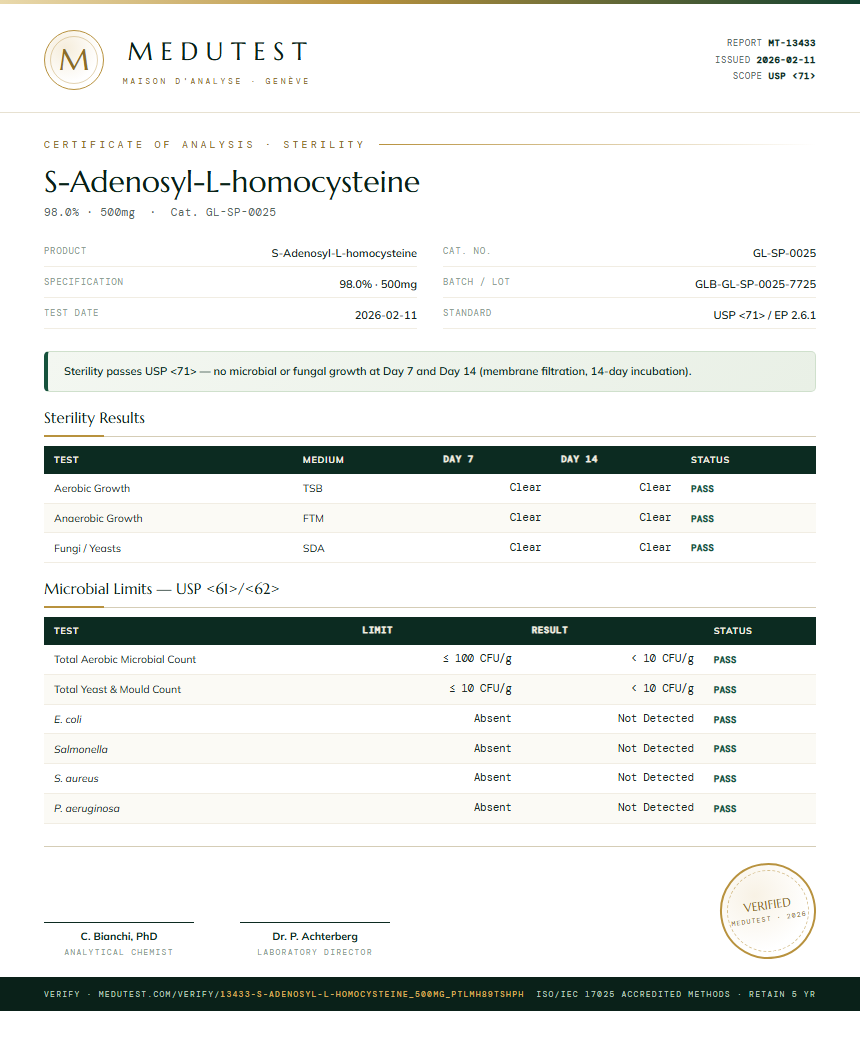 S-Adenosyl-L-homocysteine Sterility report by Medutest