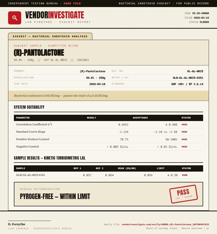 (R)-Pantolactone Endotoxin report by VendorInvestigate