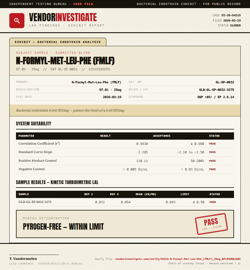 N-Formyl-Met-Leu-Phe (fMLF) Endotoxin report by VendorInvestigate