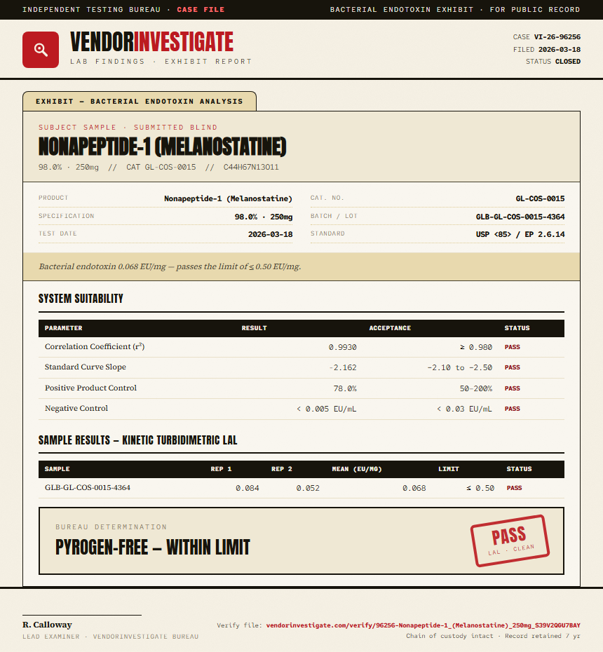 Nonapeptide-1 (Melanostatine) Endotoxin report by VendorInvestigate