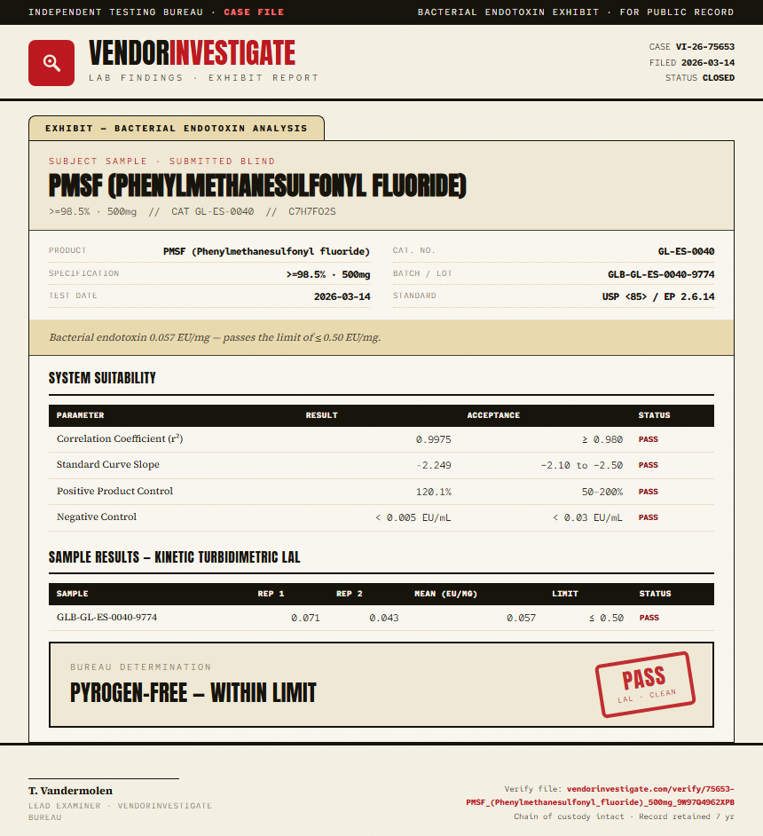 PMSF (Phenylmethanesulfonyl fluoride) Endotoxin report by VendorInvestigate